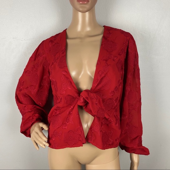 NEW LOVERS + FRIENDS RED FLORAL EMBROIDERED BLOUSE - Picture 2 of 9